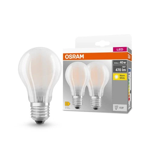 OSRAM BASE CLASSIC A GL FR 40 Lampadina LED, 4W, 470lm, Bianco caldo, E27