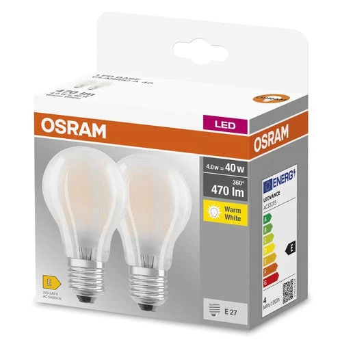 OSRAM BASE CLASSIC A GL FR 40 Lampadina LED, 4W, 470lm, Bianco caldo, E27