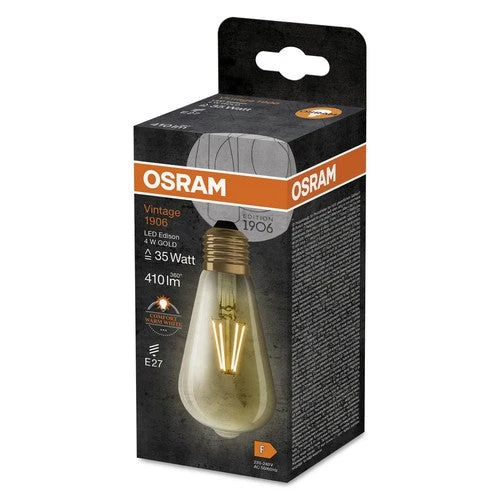 OSRAM Vintage 1906® Lampadina LED Classica Edison, 4W, 410lm, E27, Bianco caldo