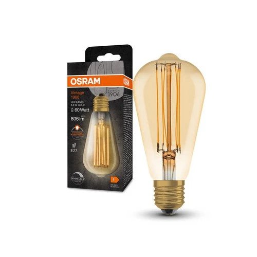 Lampade LED dimmerabili OSRAM, edizione vintage, ricambio da 60 watt, E27, forma ST64, 2200 Kelvin, luce calda e confortevole, vetro trasparente, confezione singola