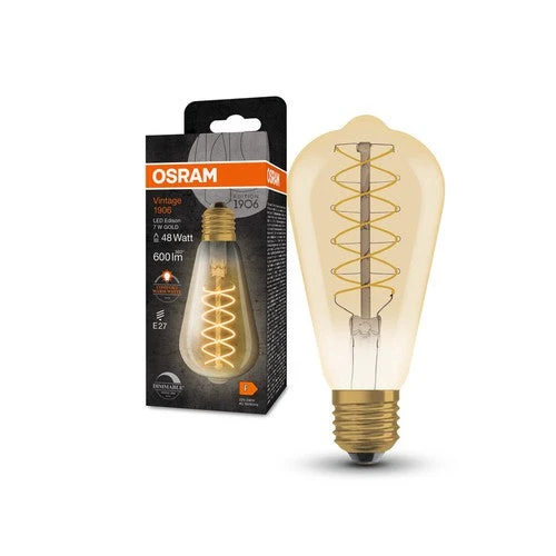 Lampade LED dimmerabili OSRAM, edizione vintage, ricambio da 48 watt, E27, forma ST64, 2200 Kelvin, luce calda e confortevole, vetro trasparente, confezione singola