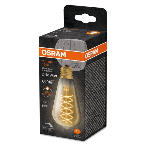 Lampade LED dimmerabili OSRAM, edizione vintage, ricambio da 48 watt, E27, forma ST64, 2200 Kelvin, luce calda e confortevole, vetro trasparente, confezione singola