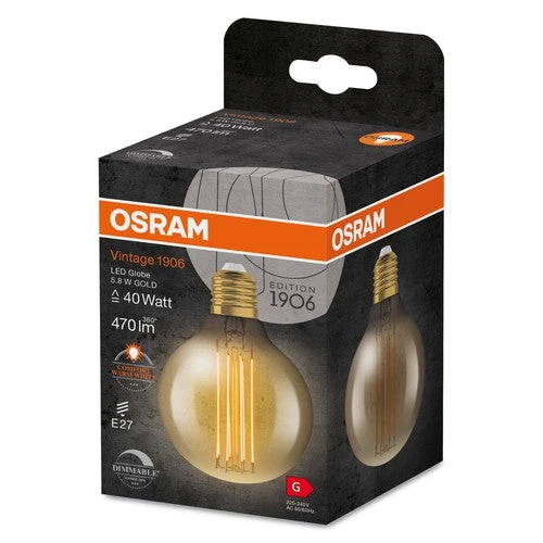 Lampade LED dimmerabili OSRAM, edizione vintage, ricambio da 40 watt, E27, G80, 2200 Kelvin, luce calda e confortevole, vetro trasparente, confezione singola