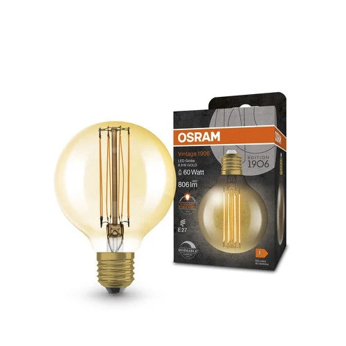 Lampade LED dimmerabili OSRAM, edizione vintage, ricambio da 60 watt, E27, G80, 2200 Kelvin, luce calda e confortevole, vetro trasparente, confezione singola