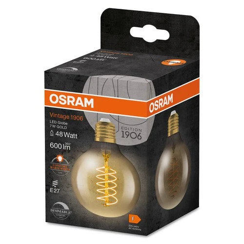 Lampade LED dimmerabili OSRAM, edizione vintage, ricambio da 48 watt, E27, G80, 2200 Kelvin, luce calda e confortevole, vetro trasparente, confezione singola
