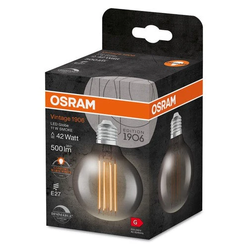 Lampade LED dimmerabili OSRAM, edizione vintage, ricambio da 42 watt, E27, G80, 1800 Kelvin, luce calda e confortevole, vetro trasparente, confezione singola