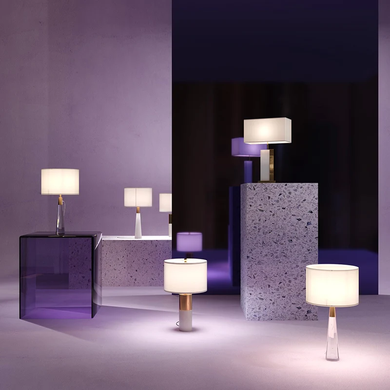 BIANCO - Lampe de chevet en marbre et laiton style hôtel