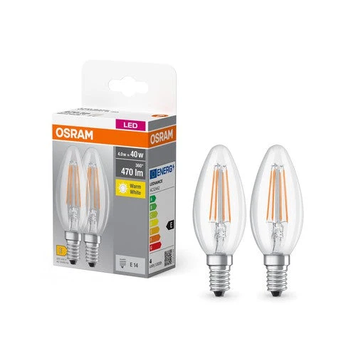 OSRAM BASE CL B FIL 40 Lampadina LED, 4W, 470lm, Bianco caldo, E14