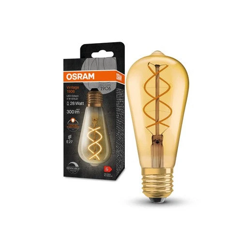 Lampade LED dimmerabili OSRAM, edizione vintage, ricambio da 28 watt, E27, forma ST64, 2000 Kelvin, bianco caldo comfort, vetro trasparente, confezione singola