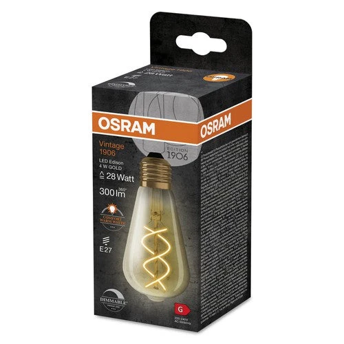 Lampade LED dimmerabili OSRAM, edizione vintage, ricambio da 28 watt, E27, forma ST64, 2000 Kelvin, bianco caldo comfort, vetro trasparente, confezione singola