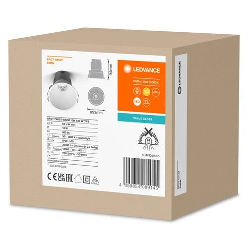 LEDVANCE SPOT TWIST Ø 93mm Downlight, bianco, 10W, 800lm, 830 WT