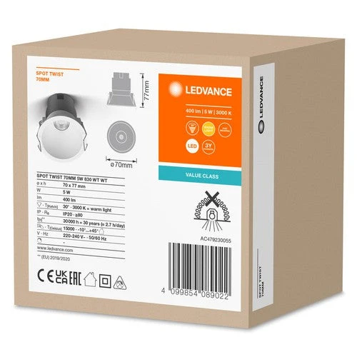 LEDVANCE SPOT TWIST Downlight Ø 70mm, bianco, 5W, 400lm, 830 WT