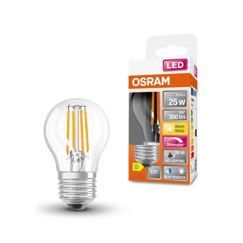 OSRAM SUPERSTAR+ CLASSIC P FIL 25 Lampadina LED, 2,2W, 300lm, Bianco caldo, E27