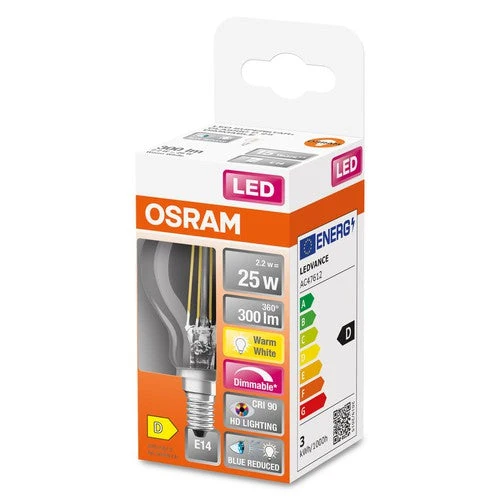 OSRAM SUPERSTAR+ CLASSIC P FIL 25 Lampadina LED, 2,2W, 300lm, Bianco caldo, E14