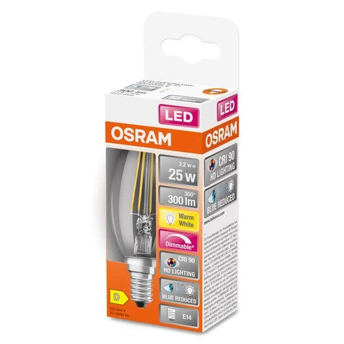 OSRAM SUPERSTAR+ CLASSIC B FIL 25 Lampadina LED, 2,2W, 300lm, Bianco caldo, E14