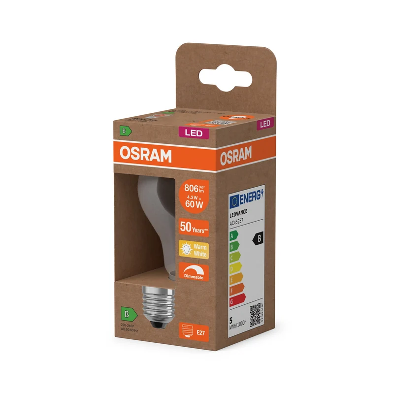 OSRAM SUPERSTAR+ CLASSIC A FIL 60 Lampadina LED, 4,3W, 806lm, Bianco caldo