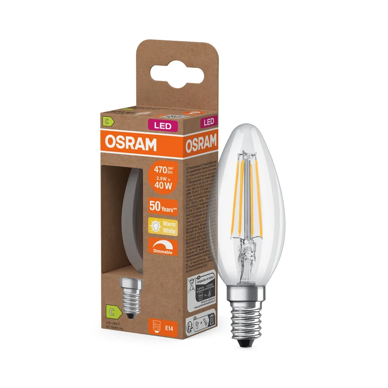 OSRAM SUPERSTAR+ CLASSIC B FIL 40 Lampadina LED, 2,9W, 470lm, Bianco caldo, E14