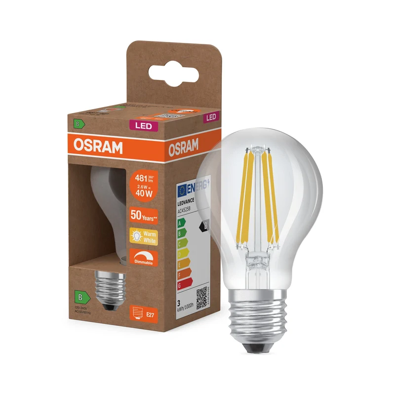 OSRAM SUPERSTAR+ CLASSIC A FIL 40 Lampadina LED, 2,6W, 481lm, Bianco caldo