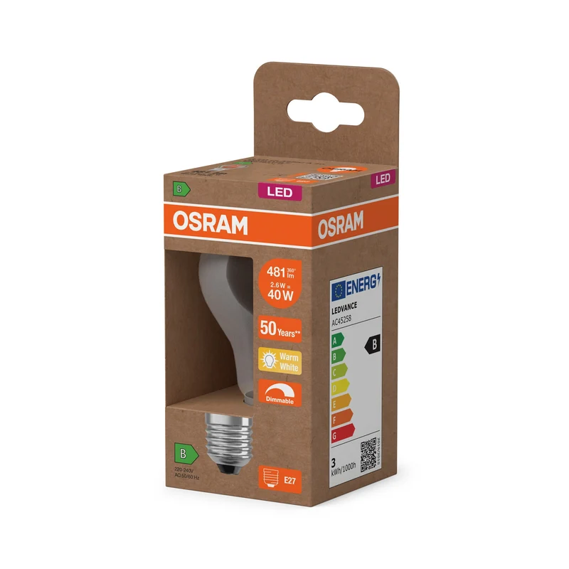 OSRAM SUPERSTAR+ CLASSIC A FIL 40 Lampadina LED, 2,6W, 481lm, Bianco caldo