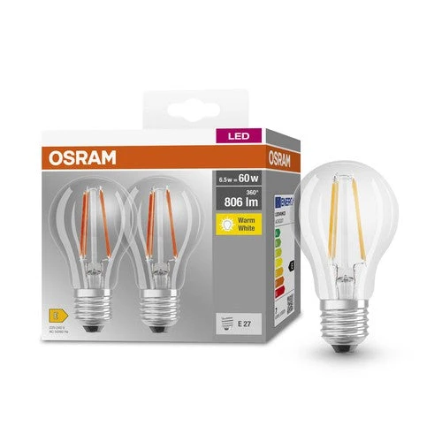 OSRAM BASE CL A FIL 60 Lampadina LED, 6,5W, 806lm, Bianco caldo, E27