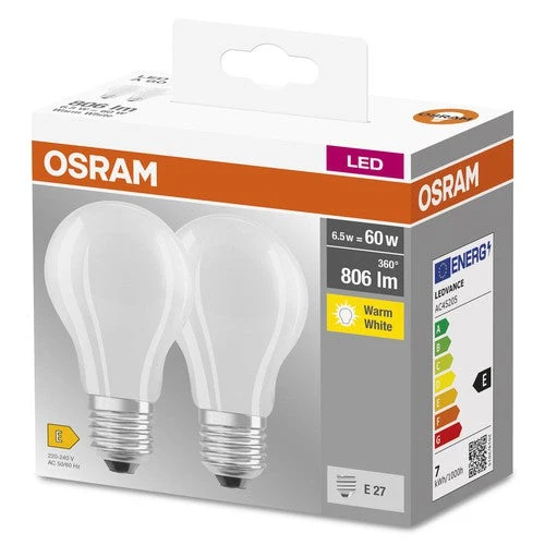 OSRAM BASE CL A GL FR 60 Lampadina LED, 6,5W, 806lm, Bianco caldo, E27