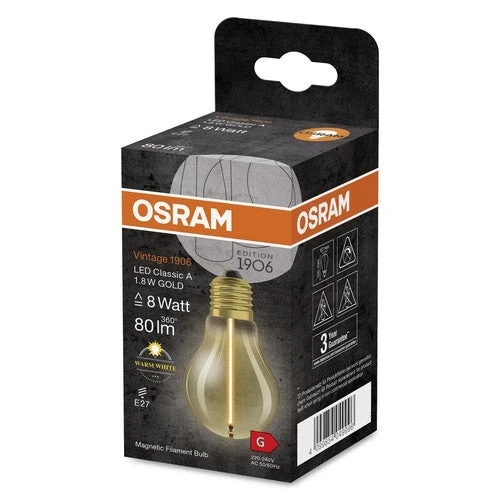 OSRAM Vintage 1906® Classica A Lampadina LED, 1,8W, 80lm, Bianco caldo, E27