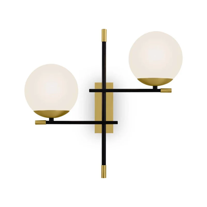 Nostalgia - Applique murale double à globes en verre et acier, style Art déco