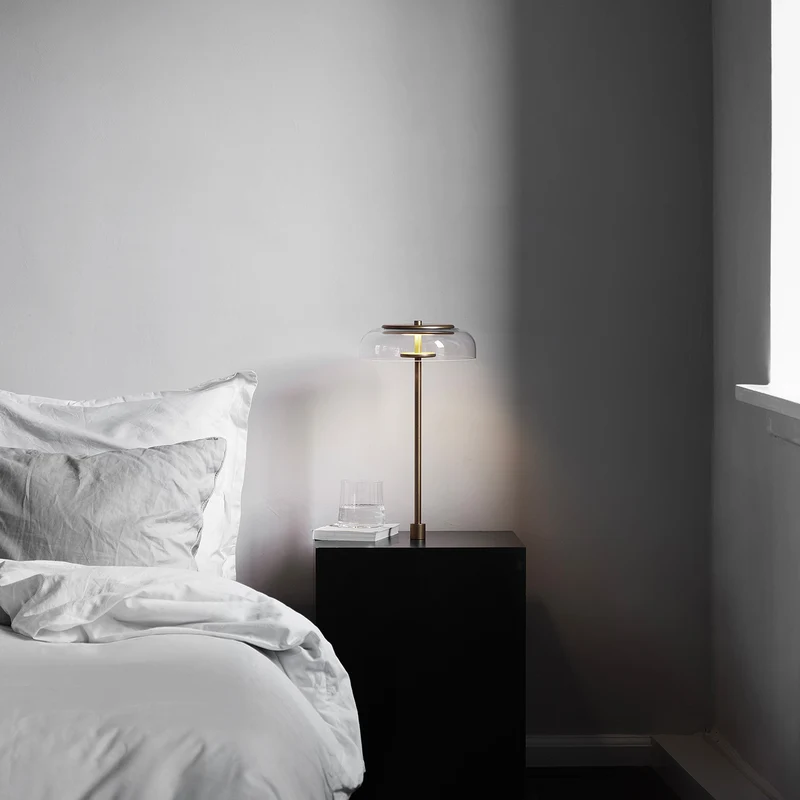 BLOSSI Inset - Lampe à poser en verre soufflé et acier, style Art déco