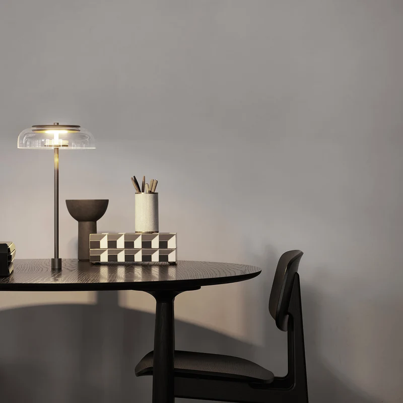 BLOSSI Inset - Lampe à poser en verre soufflé et acier, style Art déco
