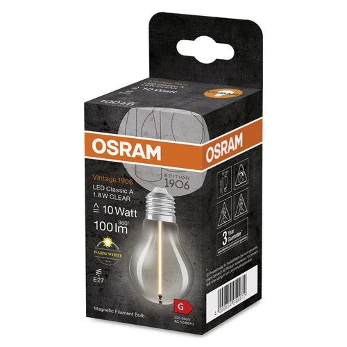 OSRAM Vintage 1906® Classica Lampadina LED A, 1,8W, 100lm, Bianco caldo, E27