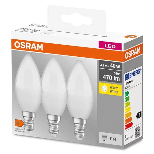 OSRAM BASE CLASSIC B 40 FR Lampadina LED, 4,9W, 470lm, Bianco caldo, E14
