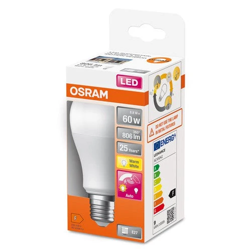 OSRAM SUPERSTAR+ CLASSIC A 60 FR Lampada LED incl. sensore di movimento e sensore di luce diurna 8,8W, 806lm, E27, Bianco caldo