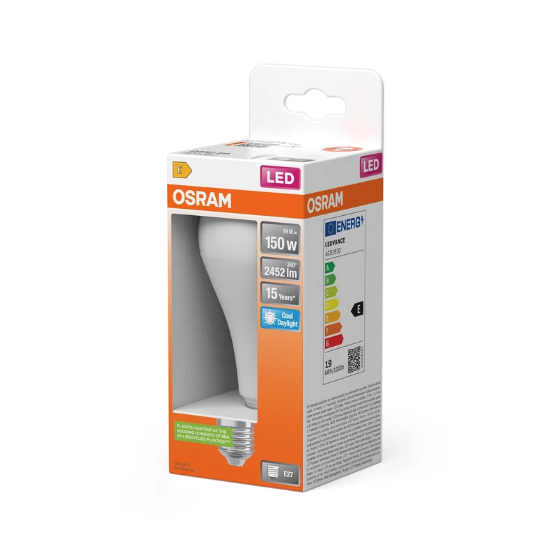 Lampade LED OSRAM, forma classica della lampadina, ricambio da 150 watt, E27, forma A, 6500 Kelvin, luce diurna fredda, opaca, confezione singola
