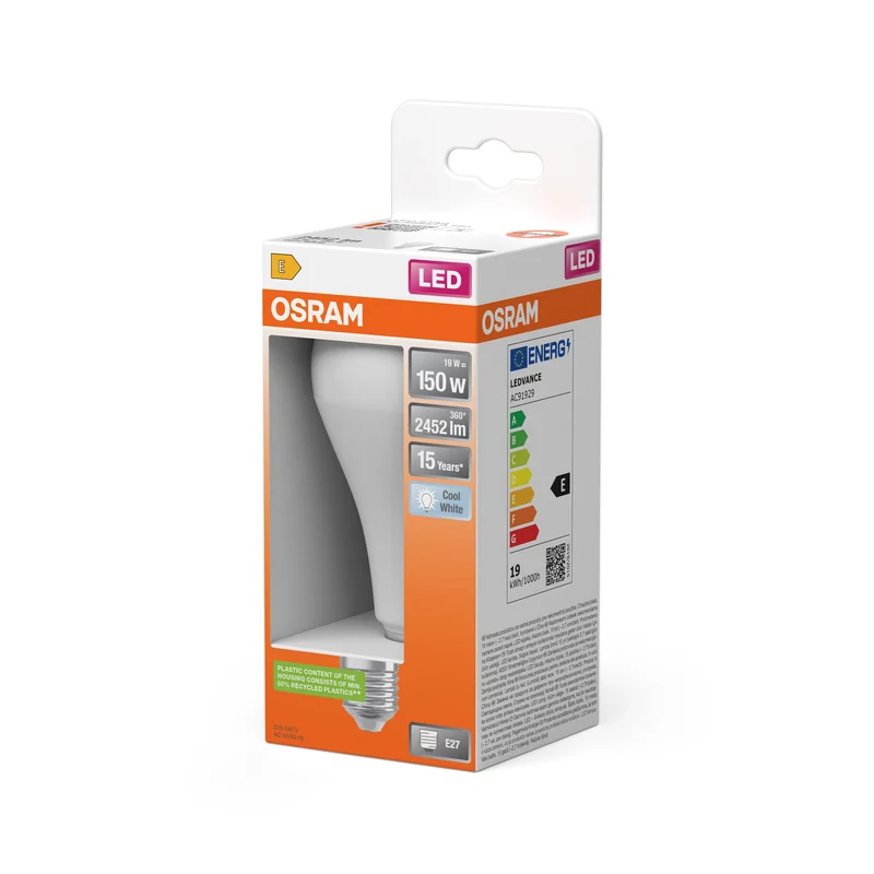 Lampade LED OSRAM, forma classica della lampadina, ricambio da 150 watt, E27, forma A, 4000 Kelvin, bianco freddo, opaco, confezione singola