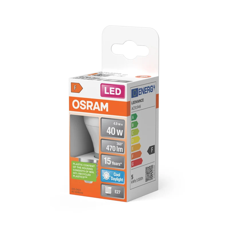 Lampade LED OSRAM, classica forma mini sferica, ricambio da 40 watt, E27, forma P, 6500 Kelvin, luce diurna fredda, opaca, confezione singola