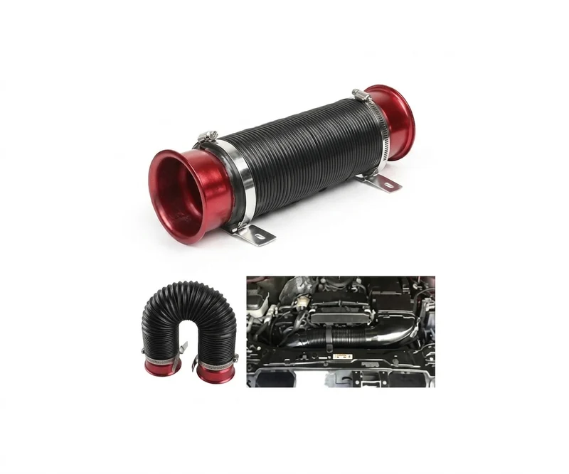 Tubo de Admisión Flexible Universal 3 Pulgadas Manguera Acordeón Aluminio Rojo