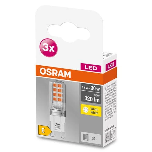 OSRAM LED Base lampadina a spina LED lampada (ex 30W) 2,6W / 2700K bianco caldo PIN G9 confezione da 3