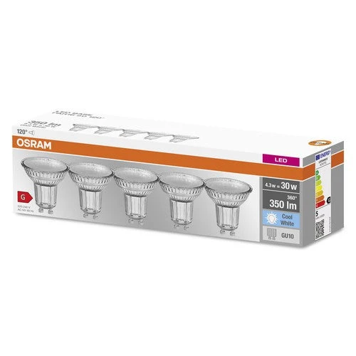 OSRAM LED BASE PAR16 Faretto (ex 50W) 4,3W / 4000K Bianco freddo GU10 confezione da 5