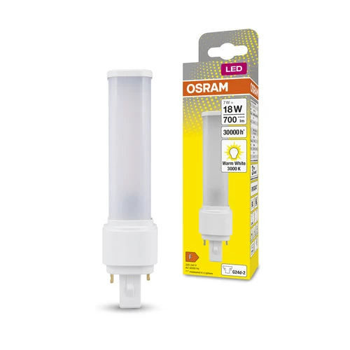 OSRAM DULUX D LED EM & ALIMENTAZIONE AC LED-tubo 14,8cm (ex 18W) 7W / 3000K Bianco caldo G24d-2