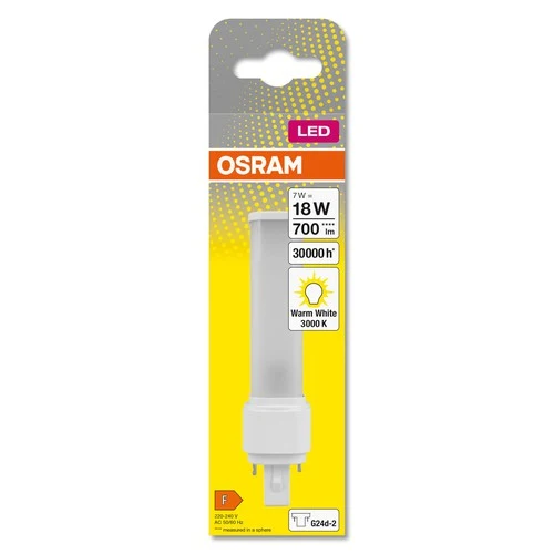 OSRAM DULUX D LED EM & ALIMENTAZIONE AC LED-tubo 14,8cm (ex 18W) 7W / 3000K Bianco caldo G24d-2