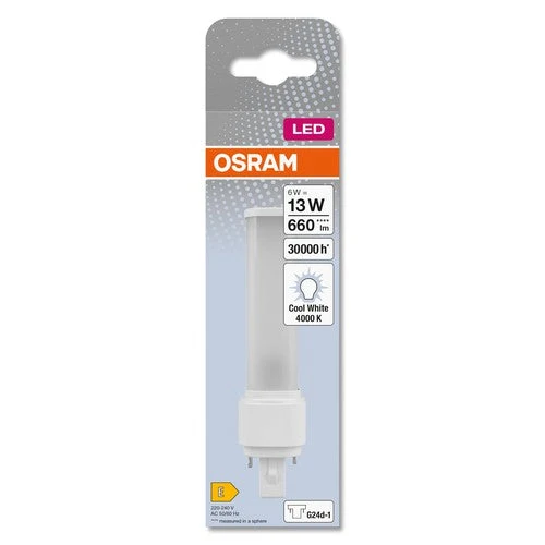 OSRAM DULUX D LED EM & ALIMENTAZIONE AC LED-tubo 14,8cm (ex 13W) 6W / 4000K Bianco freddo G24d-1