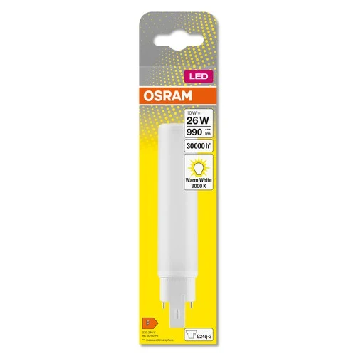 OSRAM DULUX D/E S tubo LED 2 pin 17cm (ex 26W) 10W / 3000K bianco caldo G24q-3