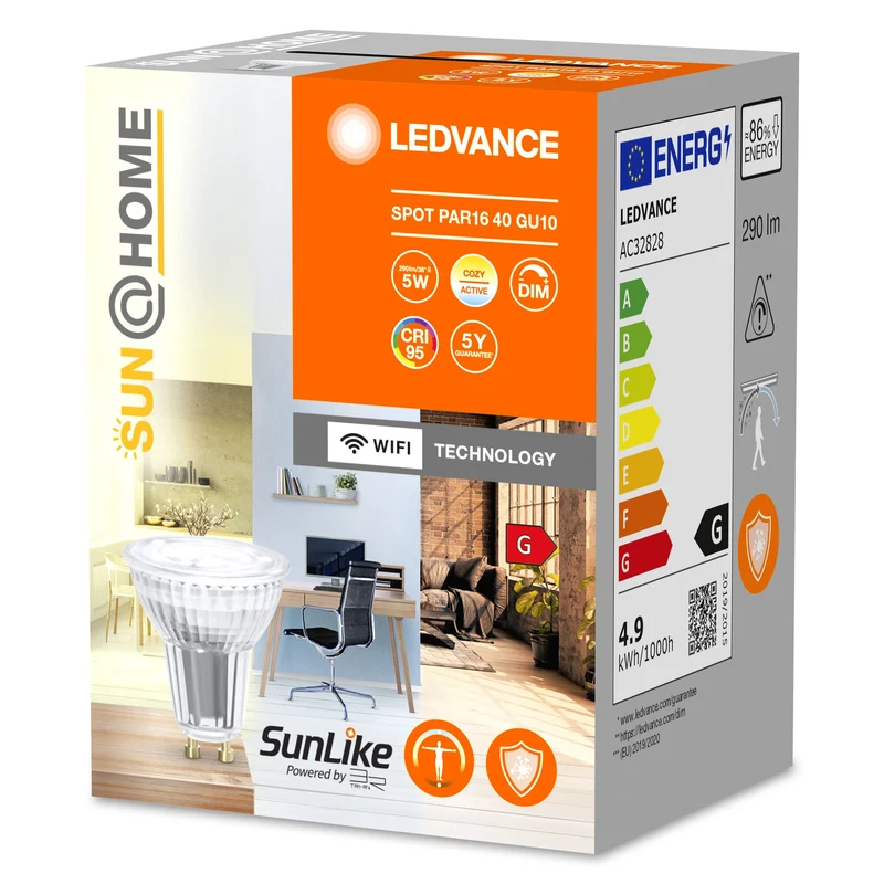LEDVANCE Wifi SUN@HOME LED SPOT PAR16 dimmerabile Bianco regolabile (ex 35W) 4,9W / 2200-5000K GU10
