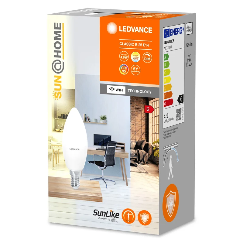 LEDVANCE Wifi SUN@HOME Lampada LED regolabile bianco (ex 37W) 4,9W / 2200-5000K E14