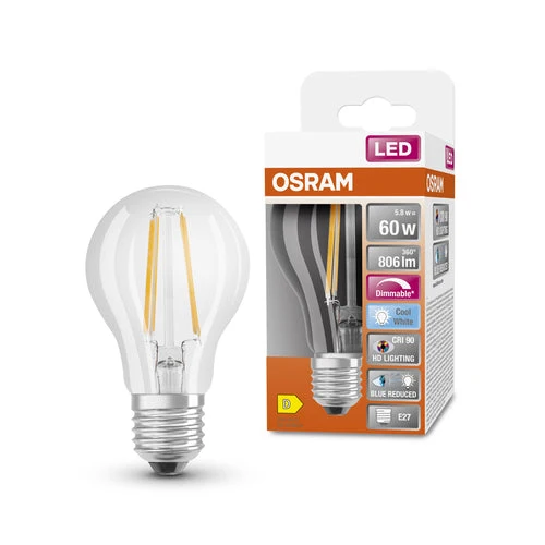 OSRAM Lampada LED Dimmerabile LED SUPERSTAR+ CL A FIL 60 dim 5,8W/940 E27 CRI90 BOX, E27, Bianco freddo