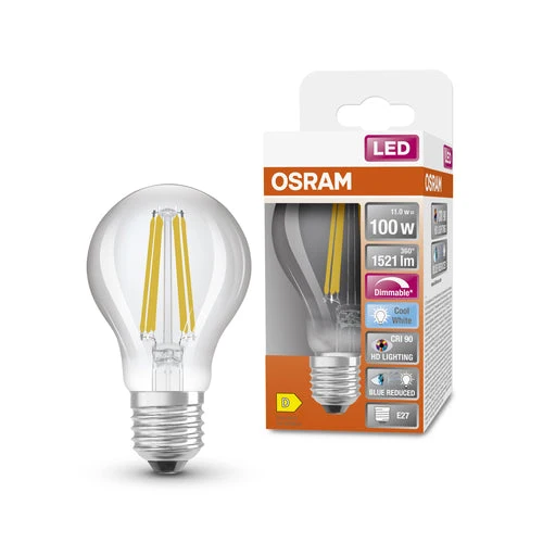 OSRAM Lampada LED Dimmerabile LED SUPERSTAR+ CL A FIL 100 dim 11W/940 E27 CRI90 BOX, E27, Bianco freddo