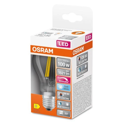 OSRAM Lampada LED Dimmerabile LED SUPERSTAR+ CL A FIL 100 dim 11W/940 E27 CRI90 BOX, E27, Bianco freddo
