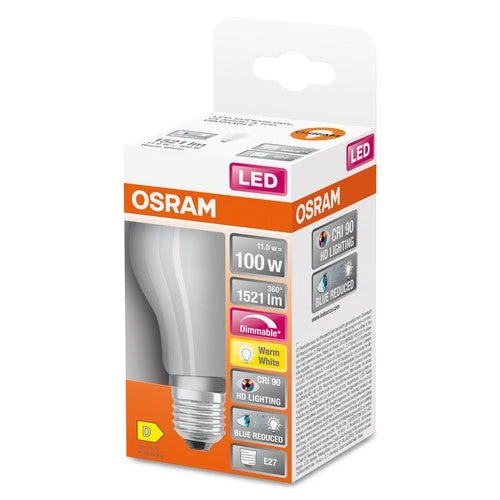 OSRAM Lampada LED Dimmerabile LED SUPERSTAR+ CL A GL FR 100 dim 11W/927 E27 CRI90 BOX, E27, Bianco Caldo