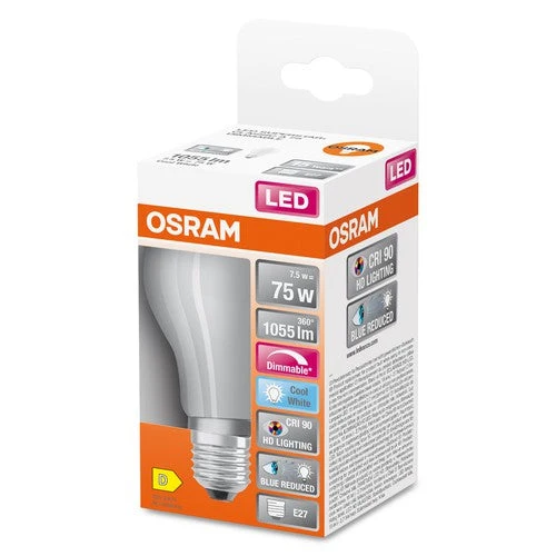 OSRAM Lampada LED Dimmerabile LED SUPERSTAR+ CL A GL FR 75 dim 7,5W/940 E27 CRI90 BOX, E27, Bianco freddo