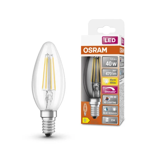 OSRAM Lampada LED Dimmerabile LED SUPERSTAR+ CL B FIL 40 dim 3,4W/927 E14 CRI90 BOX, Bianco Caldo